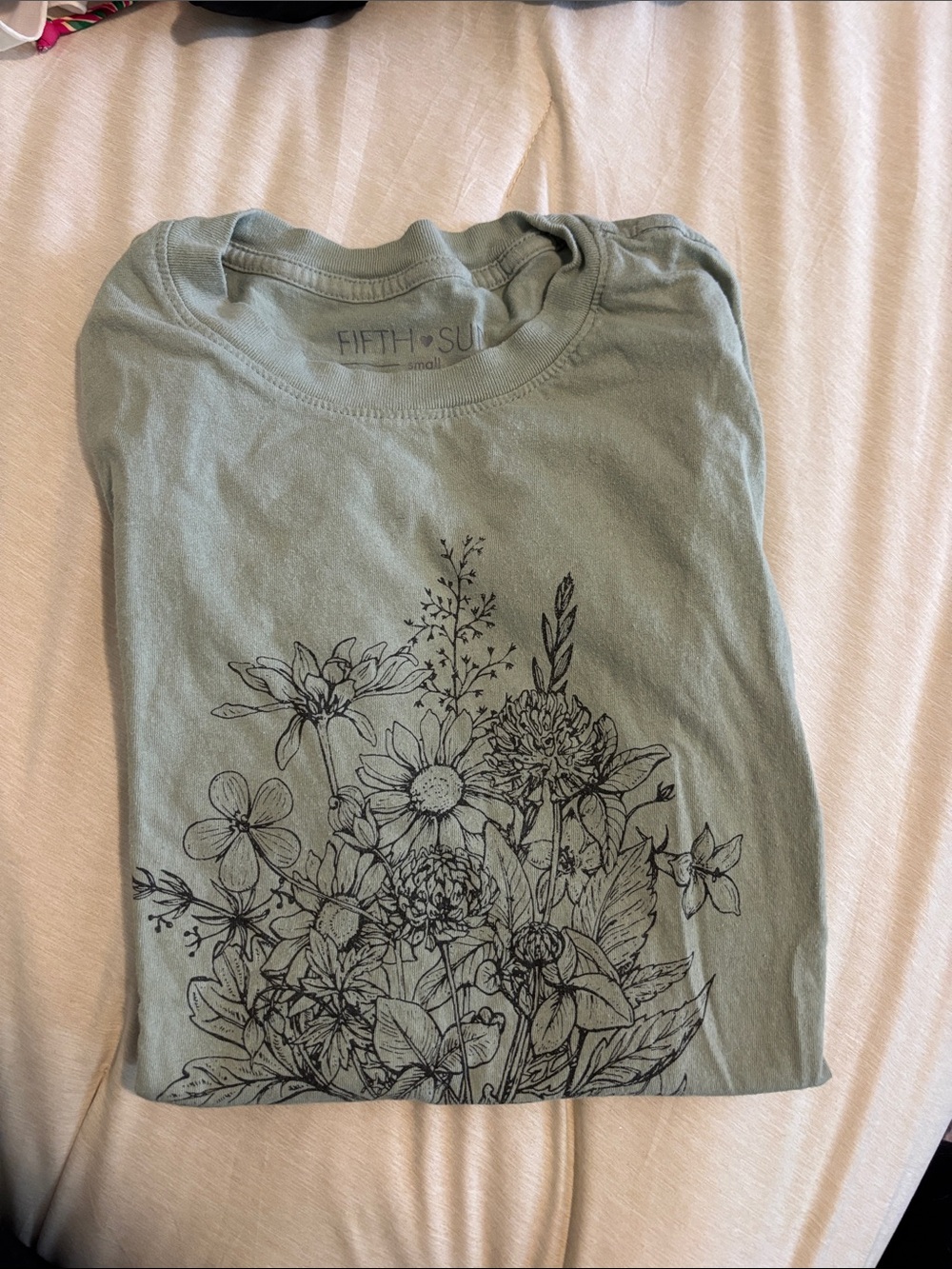 Fifth Sun Sage Green Floral Line Art Tee